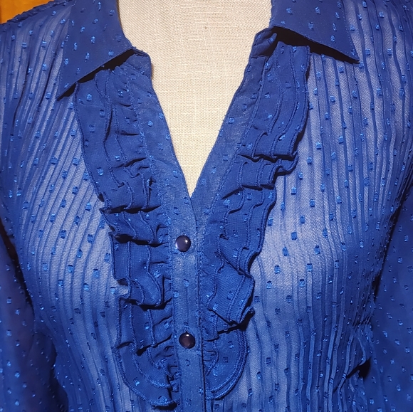 Cobalt blue ruffle sheer blouse - Picture 2 of 4